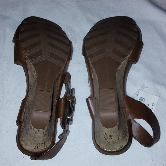 Montego Bay Club Wedge Sandals Size 8 Womens Dark Brown Open Toe Cork Slingback - Picture 3 of 6